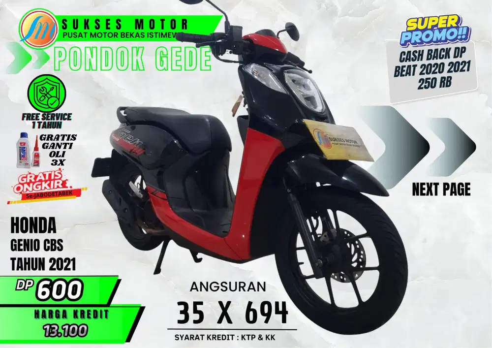 HONDA GENIO CBS TAHUN 2021 MOTOR BEKAS BEGARANSI SERVICE SETAHUN