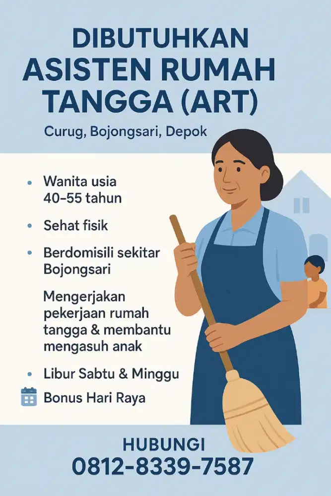 Dibutuhkan ART tidak Menginap di Bojongsari