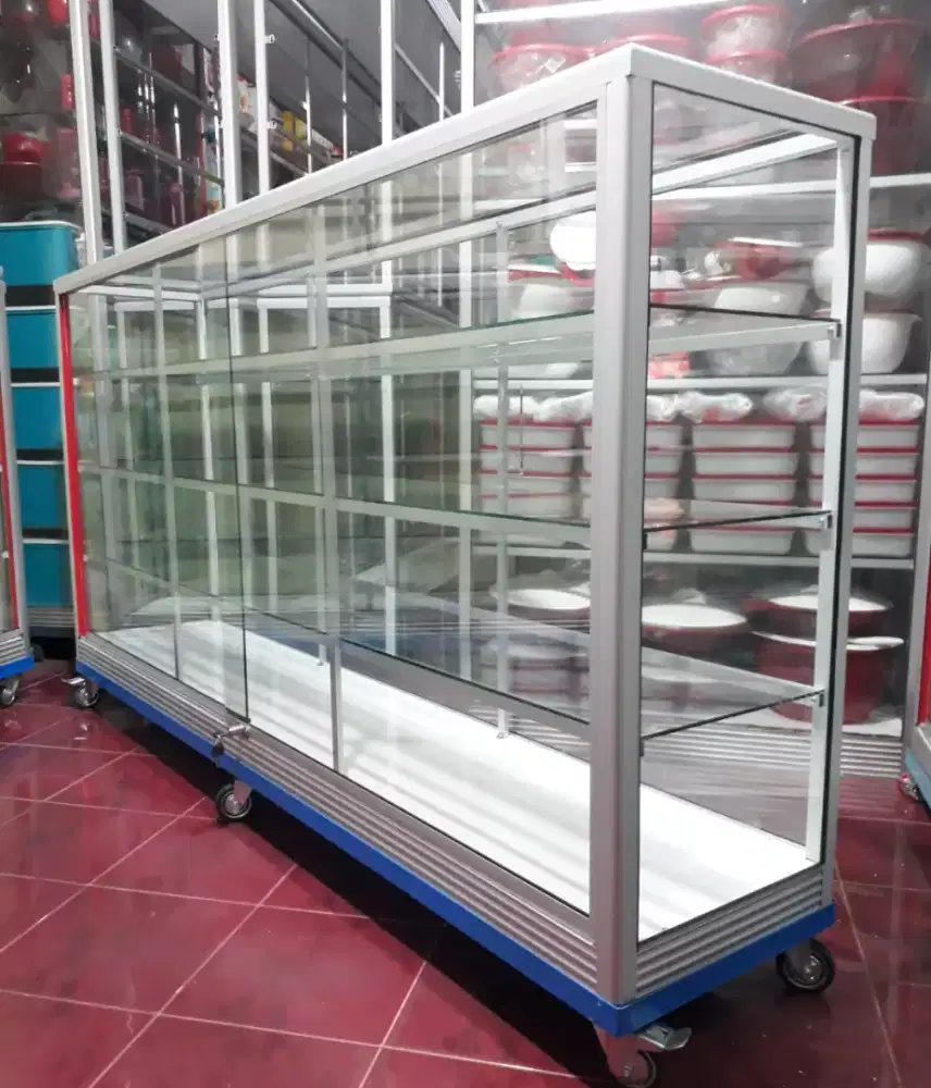 Etalase Panjang 2 Meter || Pakai Roda Besar & Siku Besi