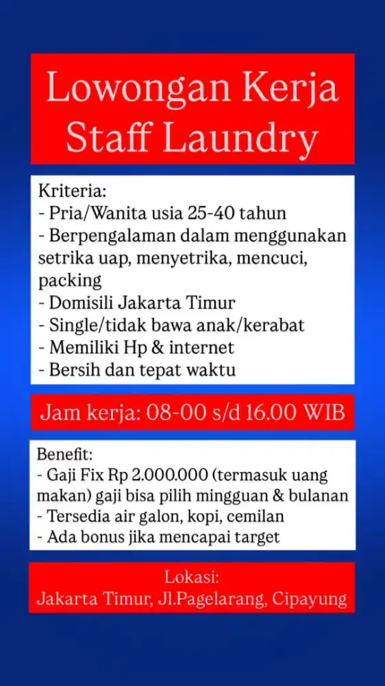 LOWONGAN STAFF LAUNDRY