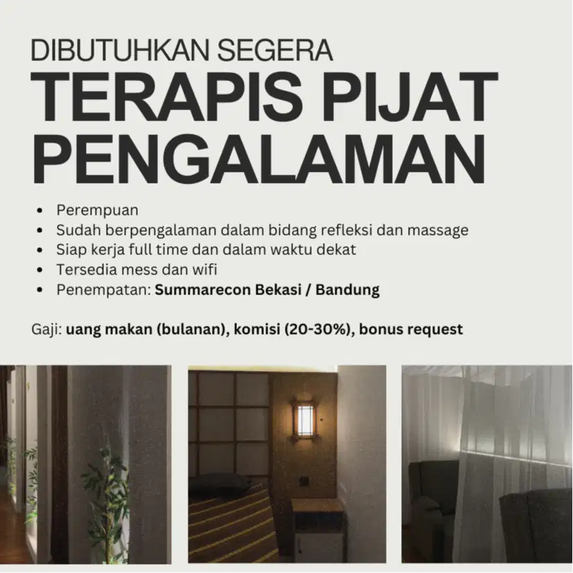 DIBUTUHKAN SEGERA TEAPIS PIJAT PEREMPUAN