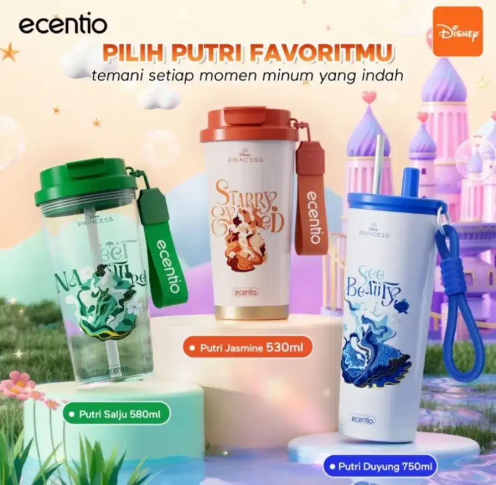 Ecentio Botol Minum Estetika Disney Karakter 3 varian Pilihan Ori