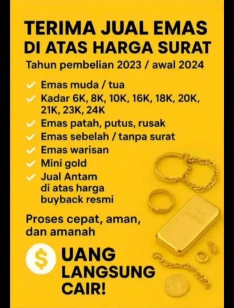 Terima emas tanpa surat harga tertinggi