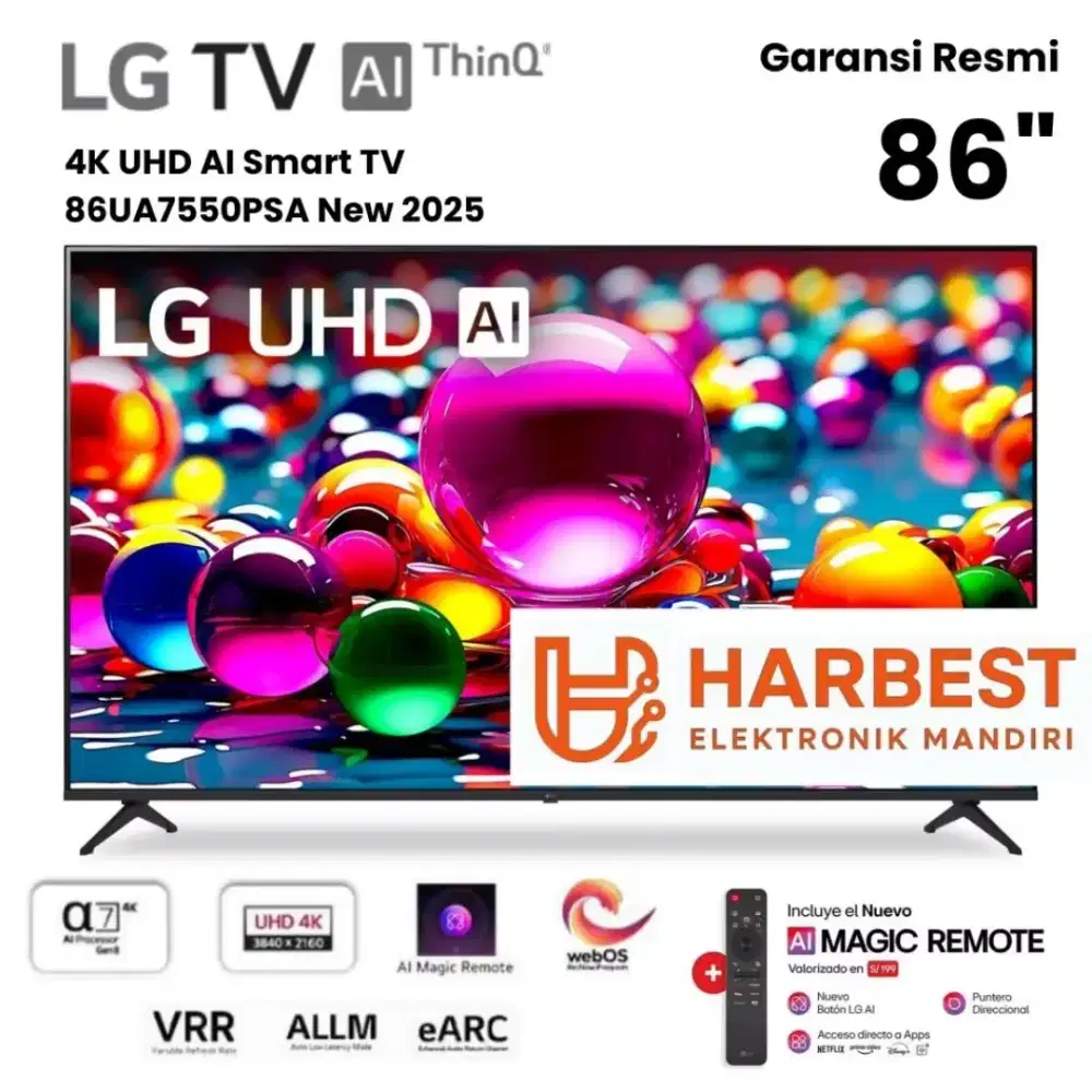 LG UHD AI 4K 86 Inch Smart TV Magic Remote 86UA7550PSA WebOS HDR10 PRO