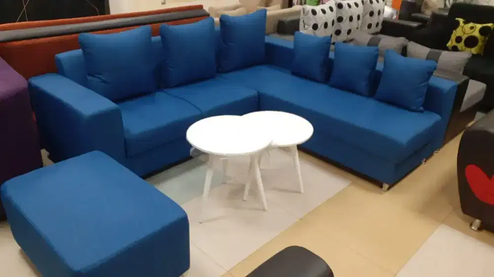 Sofa L selonjor bahan kain canvas