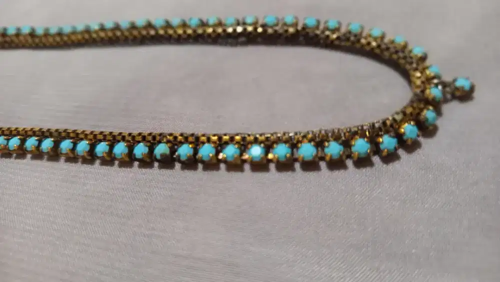 Kalung Tenis pirus alami, vintage