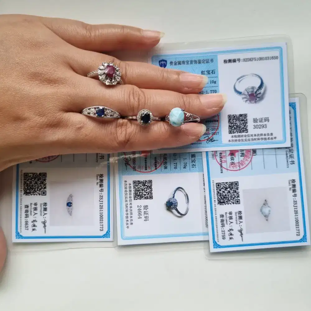 Cincin larimar, blue sapphire/ safir, dan ruby. Bersertifikat.