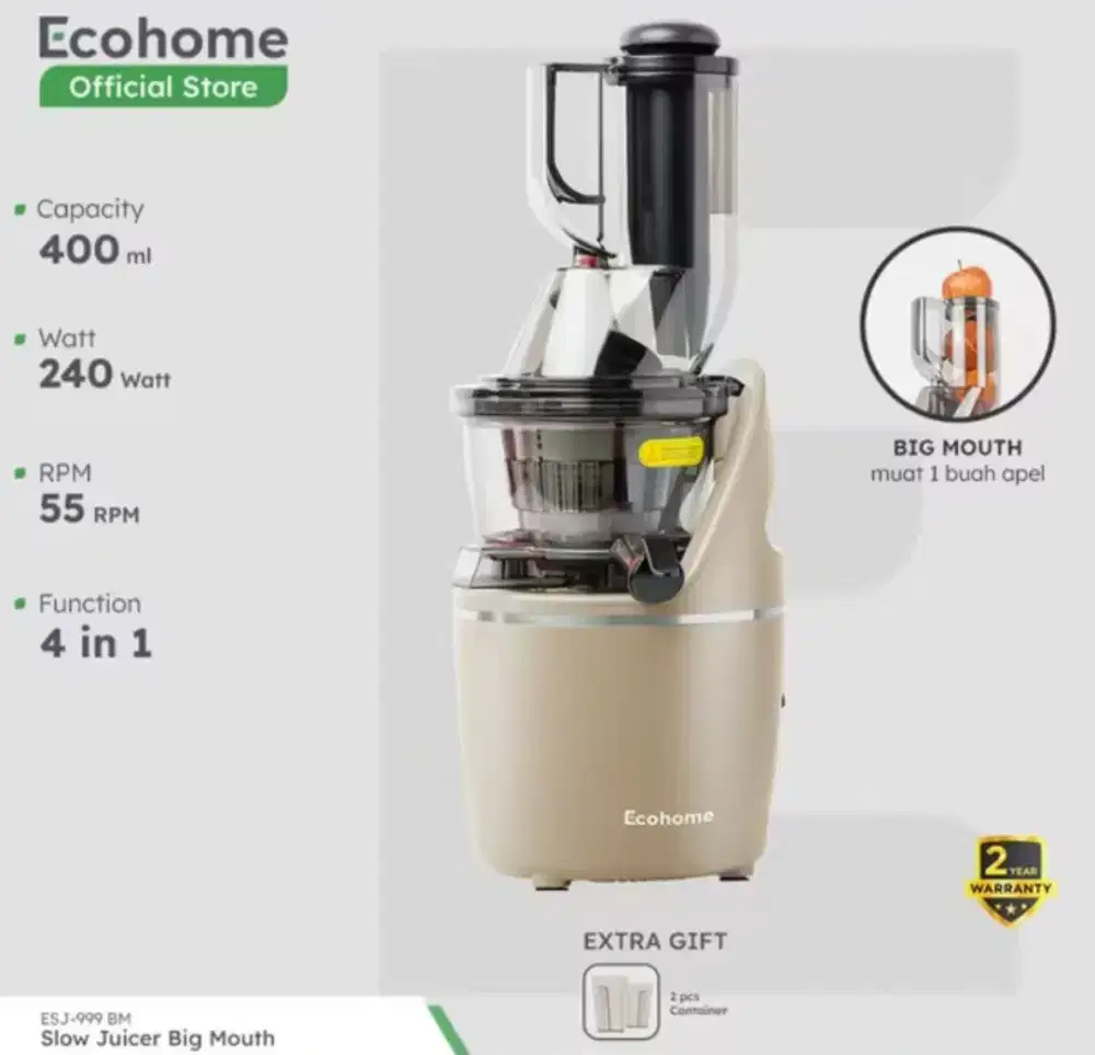 ECOHOME Slow Juicer Big Mouth ESJ999BM