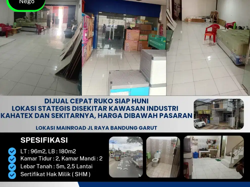Dijual cepat ruko siap huni
Lokasi stategis disekitar kawasan industri  
harga dibawah pasaran

Lokasi mainroad jl raya bandung garut