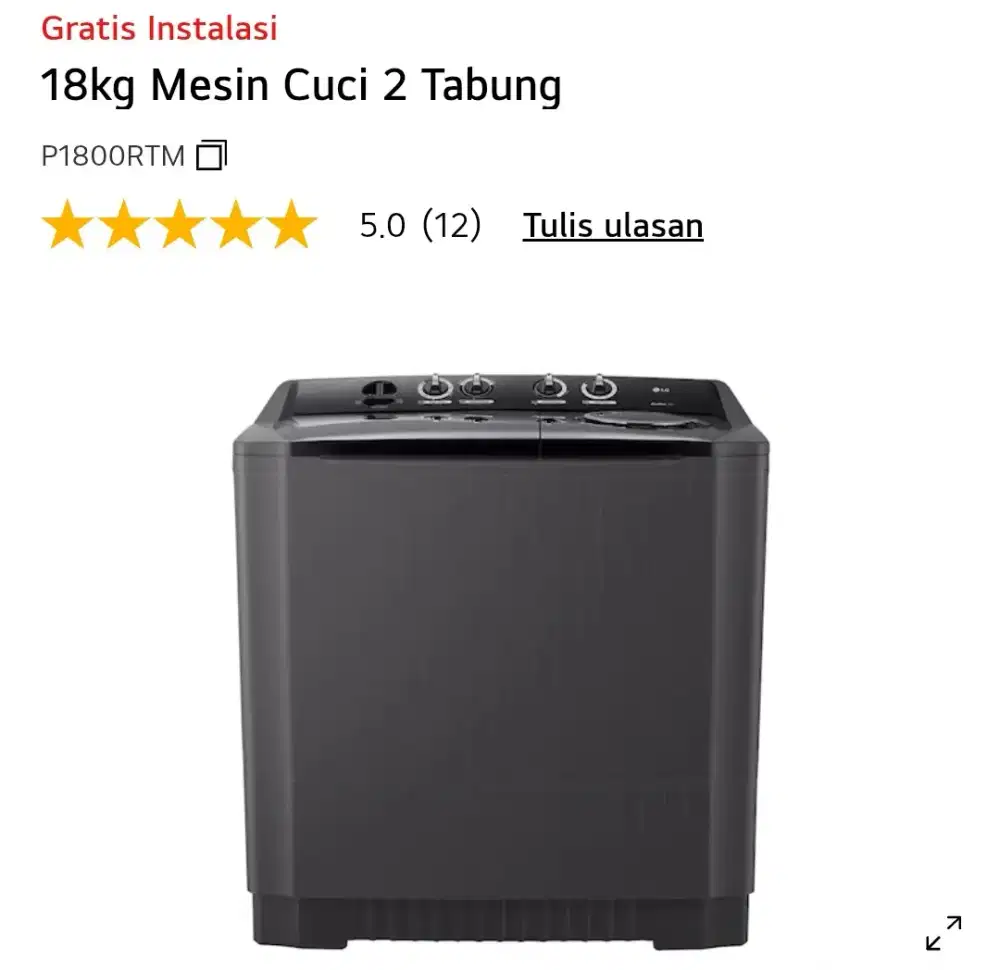 Mesin Cuci 2 Tabung 10kg LG ada cashback & cicilan 0% 6bln di Atlanta