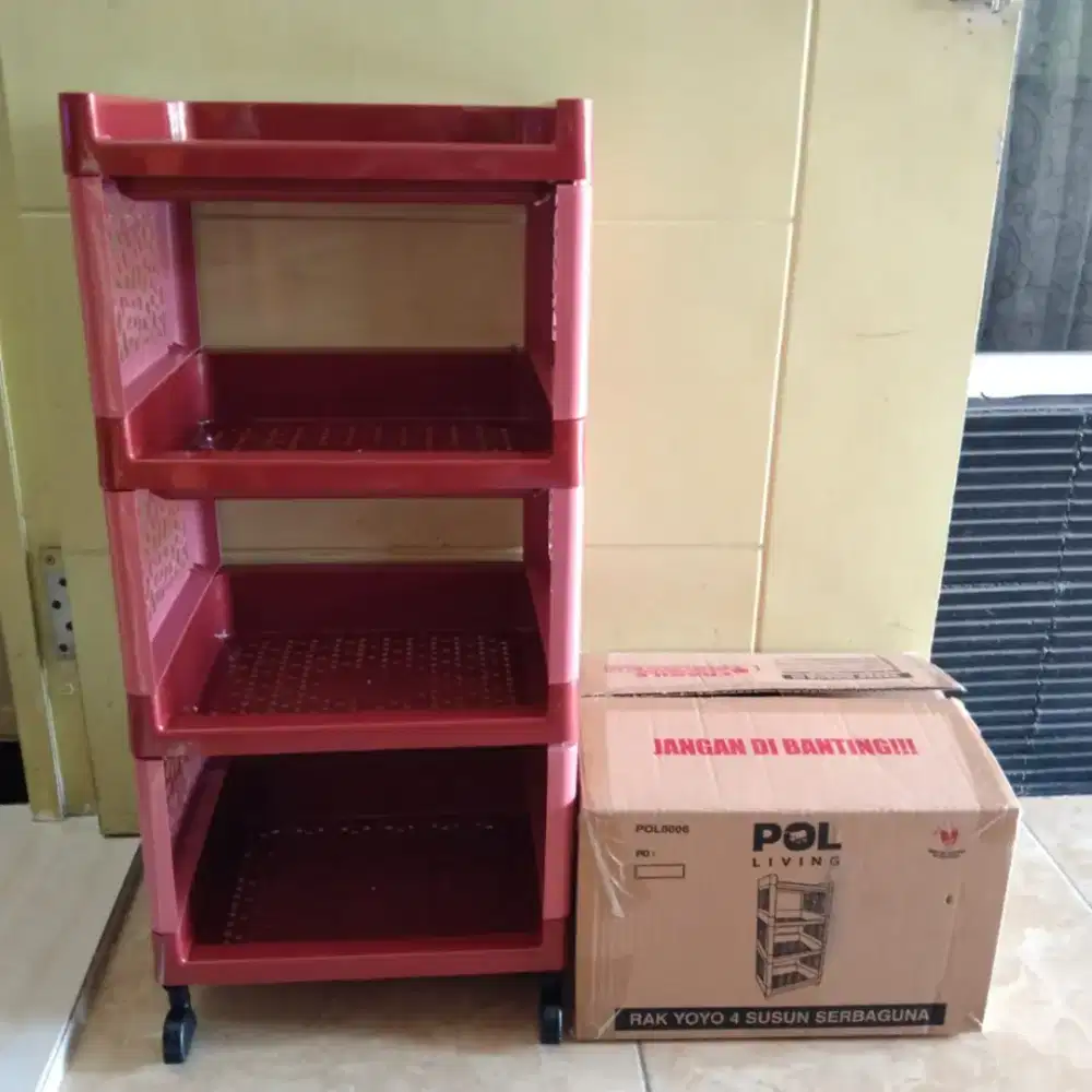 Rak Apartemen/Serbaguna Plastik 4 Susun Ada Roda POL Living RED VELVET