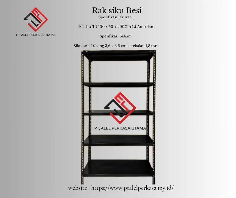 Rak Siku Besi 100x50x200 cm 5 Ambalan Bahan Siku Besi