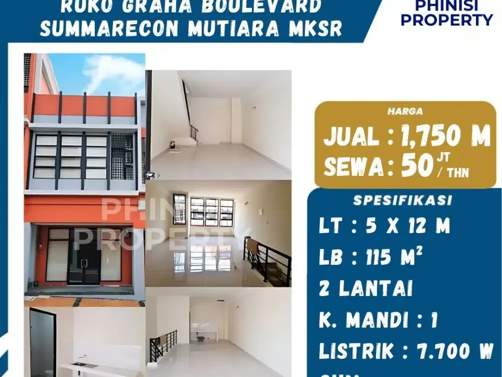 DIJUAL / DISEWAKAN RUKO DI GRAHA BOULEVARD SUMMARECON MUTIARA COCOK BUAT SEGALA JENIS USAHA