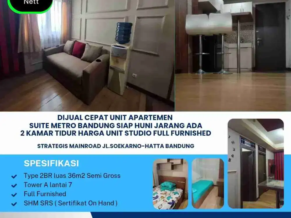 Dijual Cepat Apartemen Suite Metro Bandung
2BR, Furnished premium