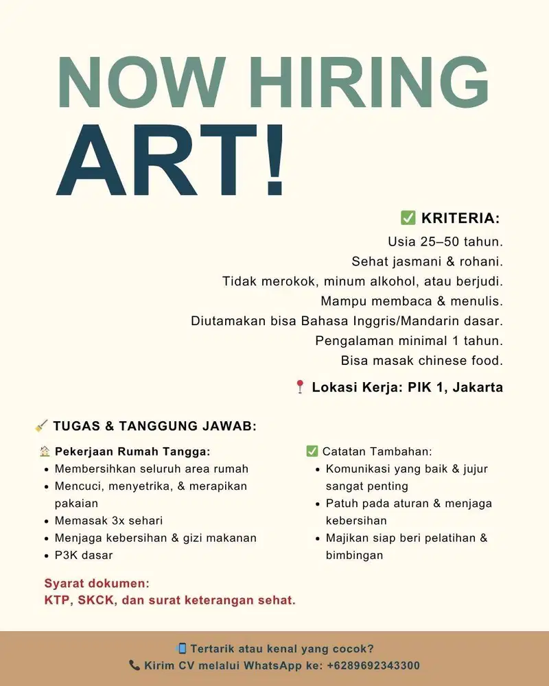 LOWONGAN ART JAKARTA UTARA