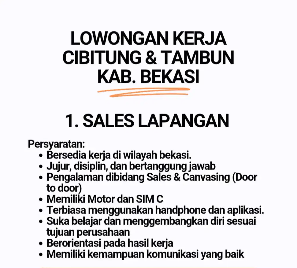Lowongan Sales Lapangan Canvasing (Hanya Yang Punya Pengalaman)