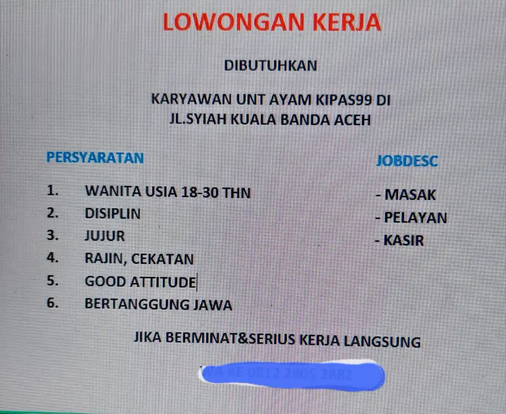 Lowongan Kerja Wanita