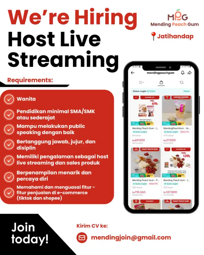 Dibutuhkan Segera Host Live Stremaing
