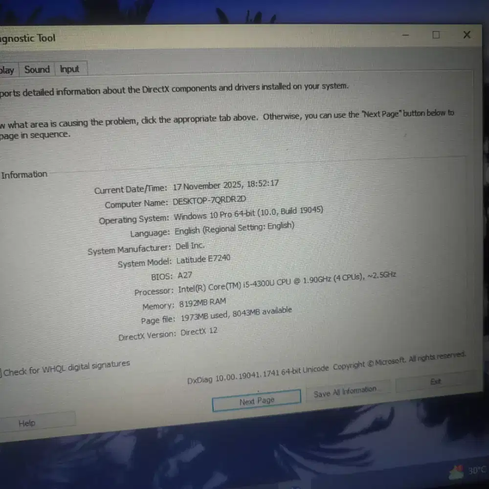 Laptop Dell Latitude 7240 Core i5 gen 4