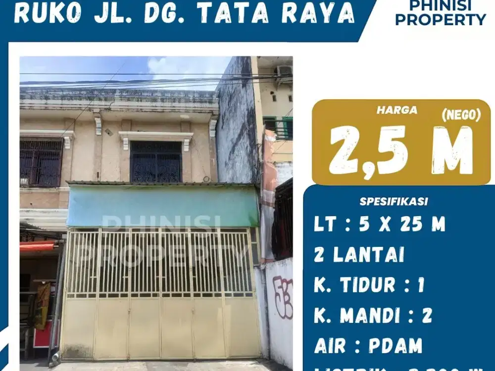 DIJUAL RUKO MURAH DI JALAN DG TATA RAYA