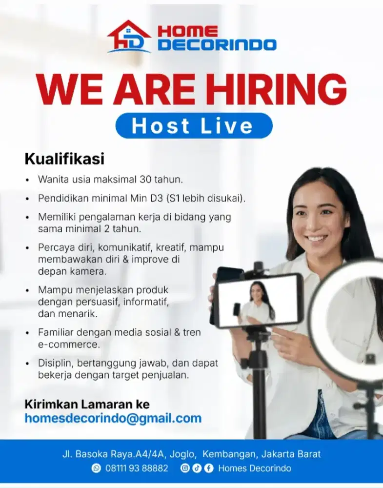 Talent Host Live Dicari! Wajib Aktif & Talkative”