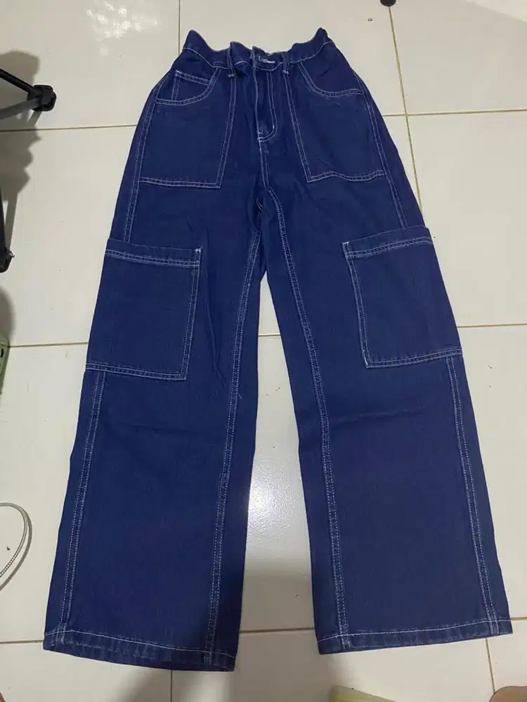 high waist loose cargo jeans