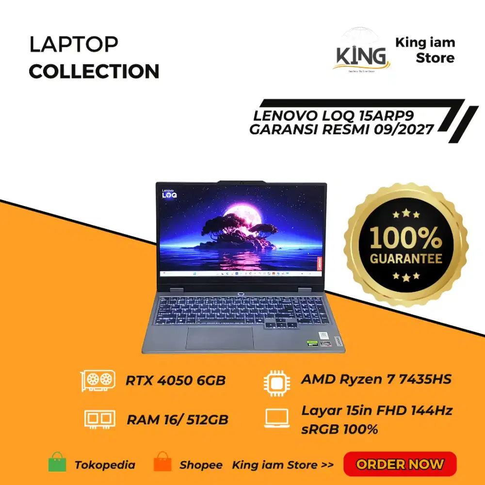 LENOVO LOQ 15ARP9 Ryzen 7 RAM 16GB 512GB RTX 4050 | Laptop Gaming