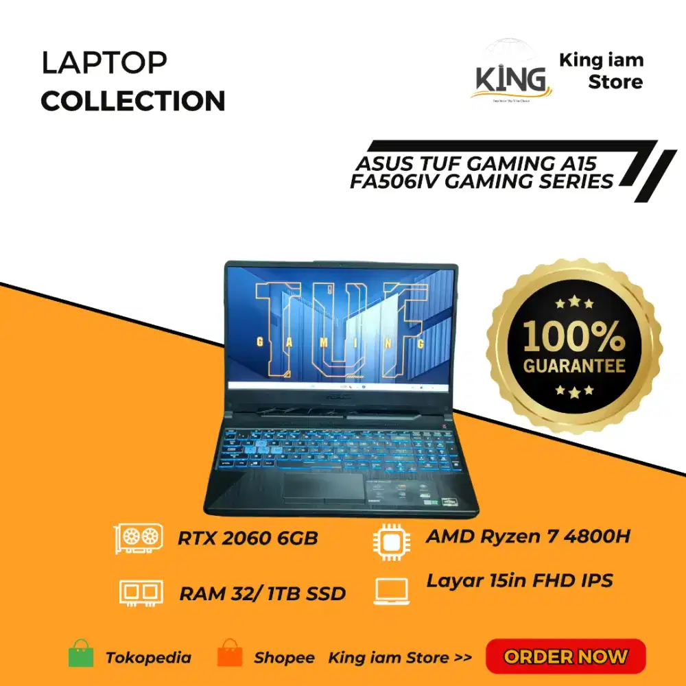 LAPTOP ASUS TUF GAMING A15 FA506IV RYZEN 7 RTX 2060 6GB RAM 16GB 512GB
