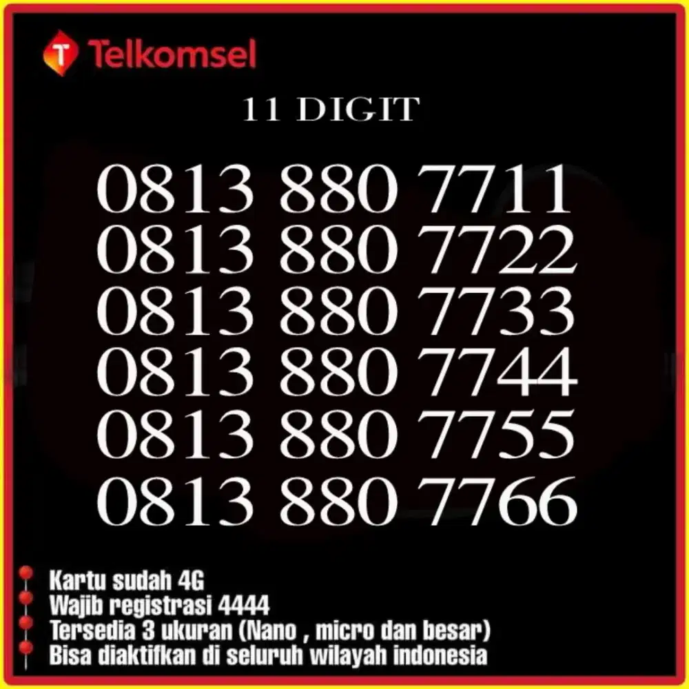 Nomer Nomor Cantik Keren Rapi Telkomsel SimPATI 11 Digit  seri  AABB
