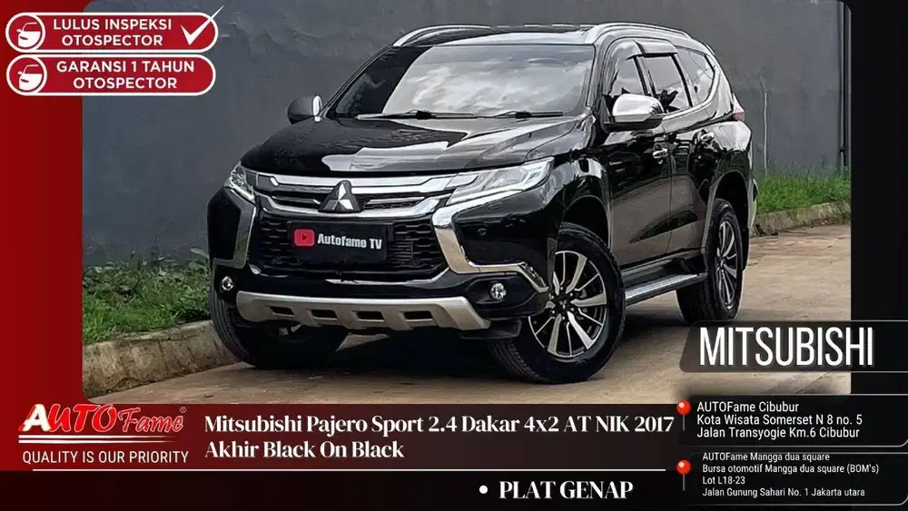 Mitsubishi Pajero Sport 2.4 Dakar 4x2 AT NIK 2017 Akhir Black On Black