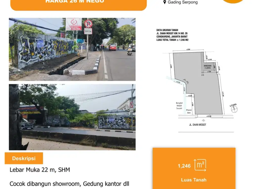 Dijual Tanah Jl. Daan Mogot Km 14 Sebelum Lampu Merah Cengkareng Jakarta Barat