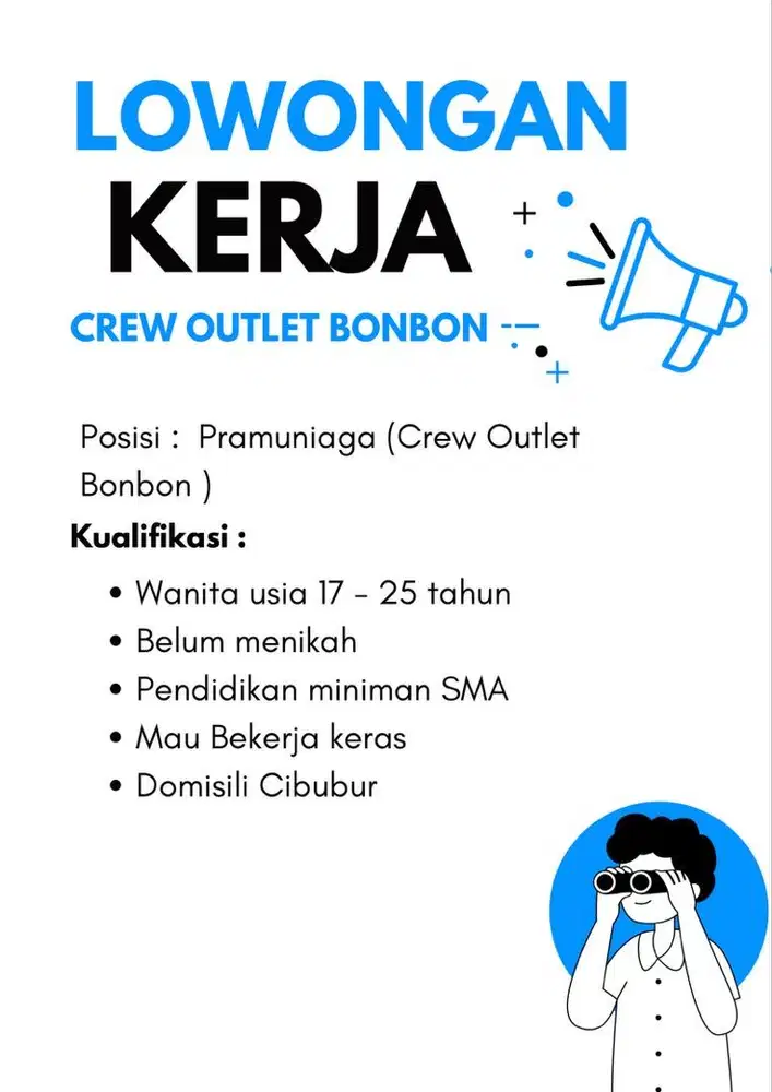 Dibutuhkan karywan untuk jaga Stand makanan area cibubur