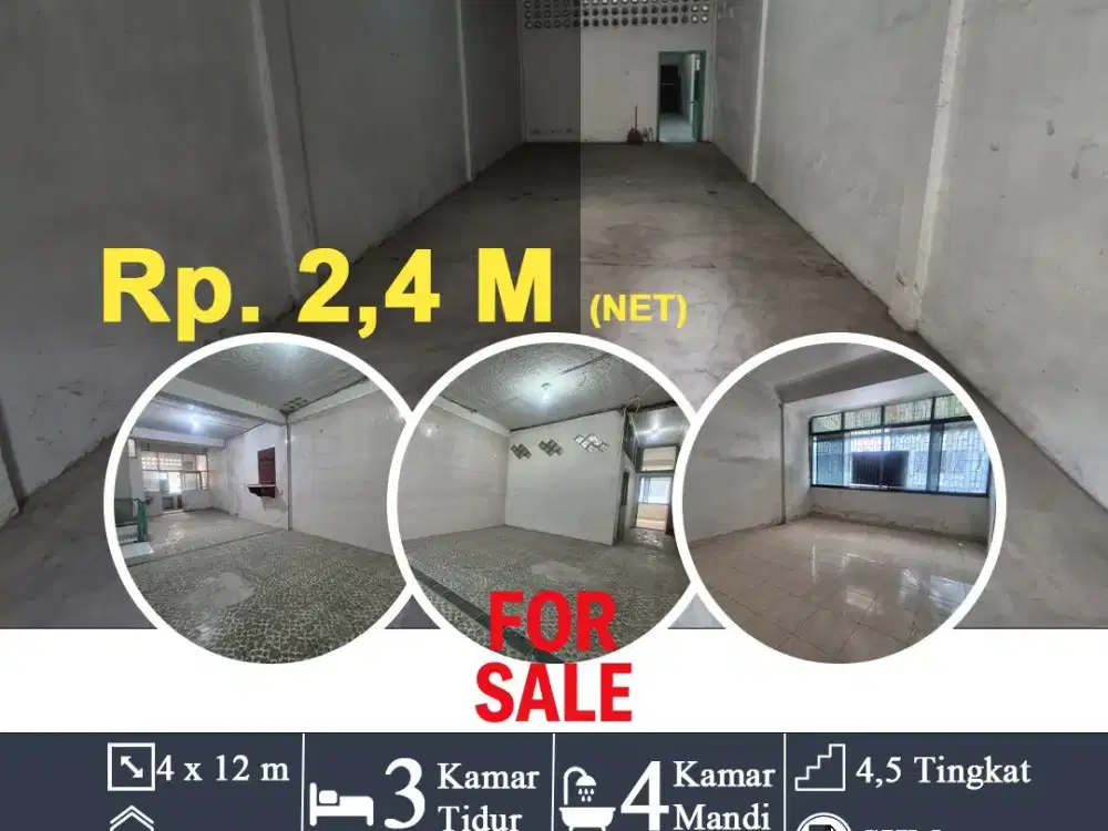 Dijual Ruko 4,5 Tingkat Kondisi Siap Huni Jalan Pandan - Medan