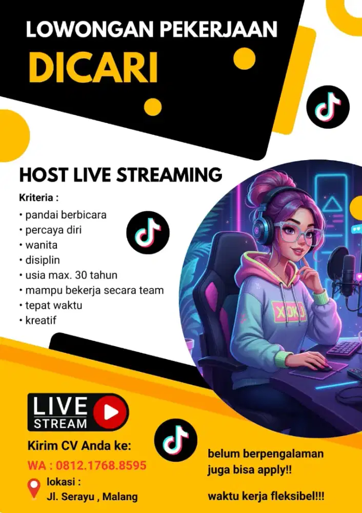 Dicari Part Time Host LIVE STREAMING