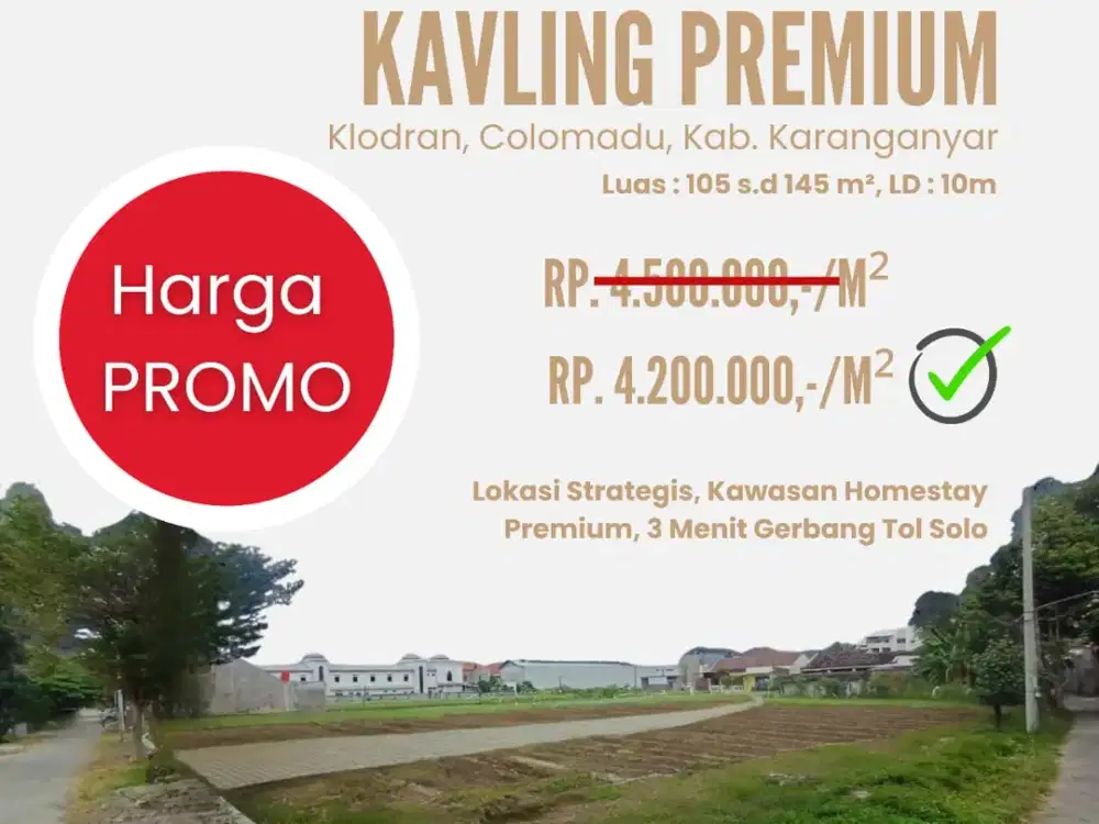 Dekat TOLL Solo, Tanah Dijual Hook Cocok Untuk Villa