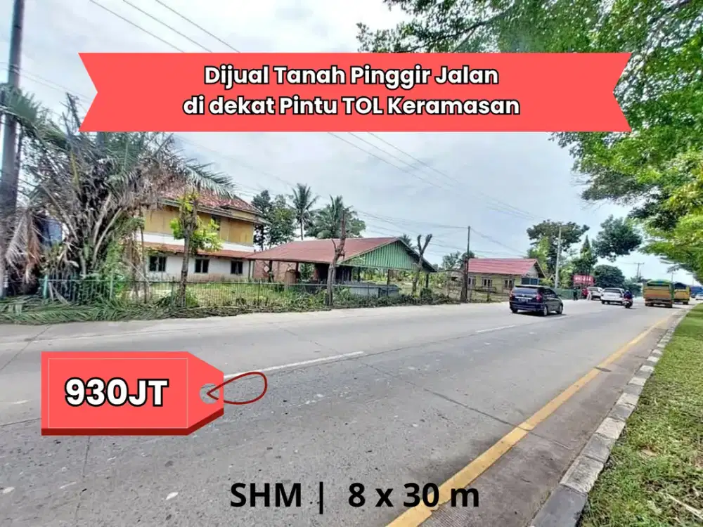 DIJUAL TANAH PINGGIR JALAN DEKAT PINTU TOL KERAMASAN PALEMBANG