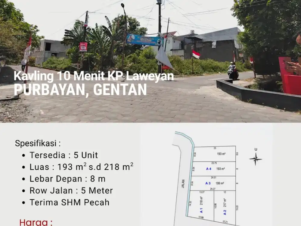 Barat Luwes Gentan, Tanah Kavling Solo Murah Pinggir Jalan Aspal
