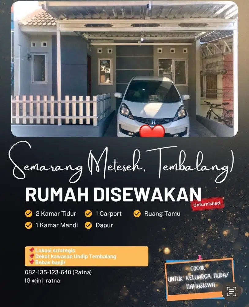 Disewakan rumah minimalis di Smg kota, strategis & bebas banjir.