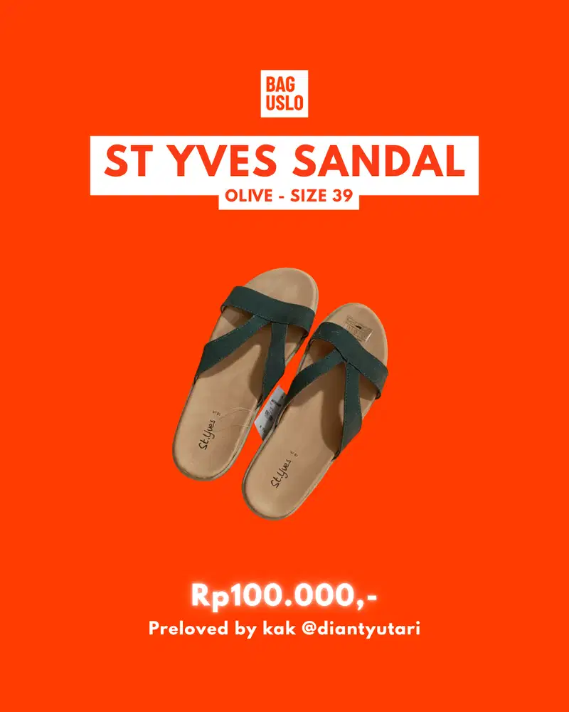Sandal flat wanita St Yves Olive | Size 39 | Preloved | Bisa COD Depok