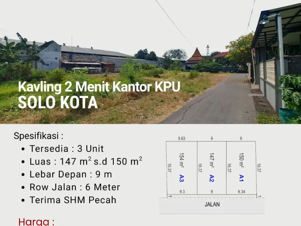 5 Menit Manahan Pusat Kota Solo Tanah Dijual SHM