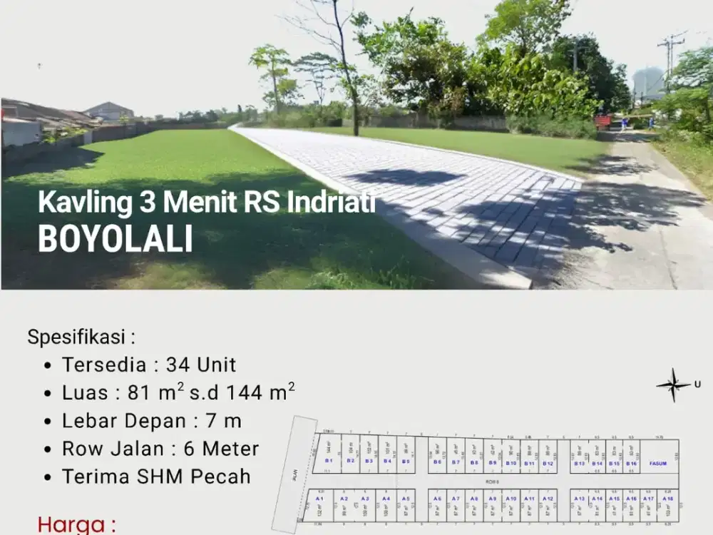 Timur Pemkab Boyolali Jual Kavling Area Perumahan SHM