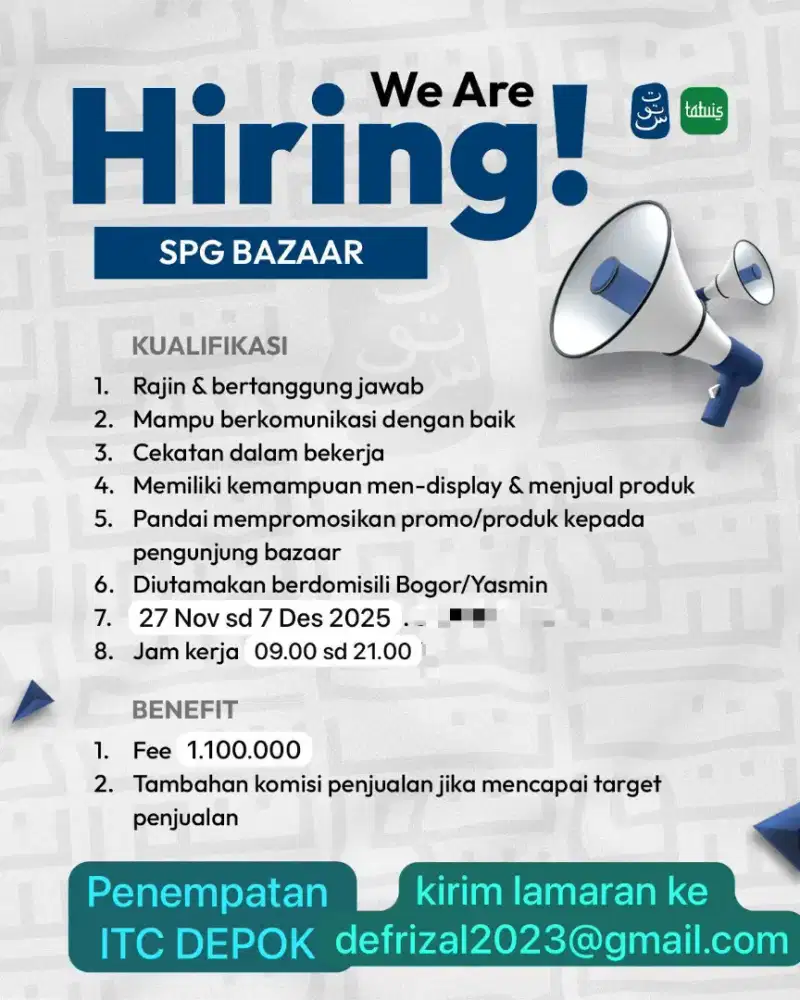 Lowongan SPG untuk Bazar
