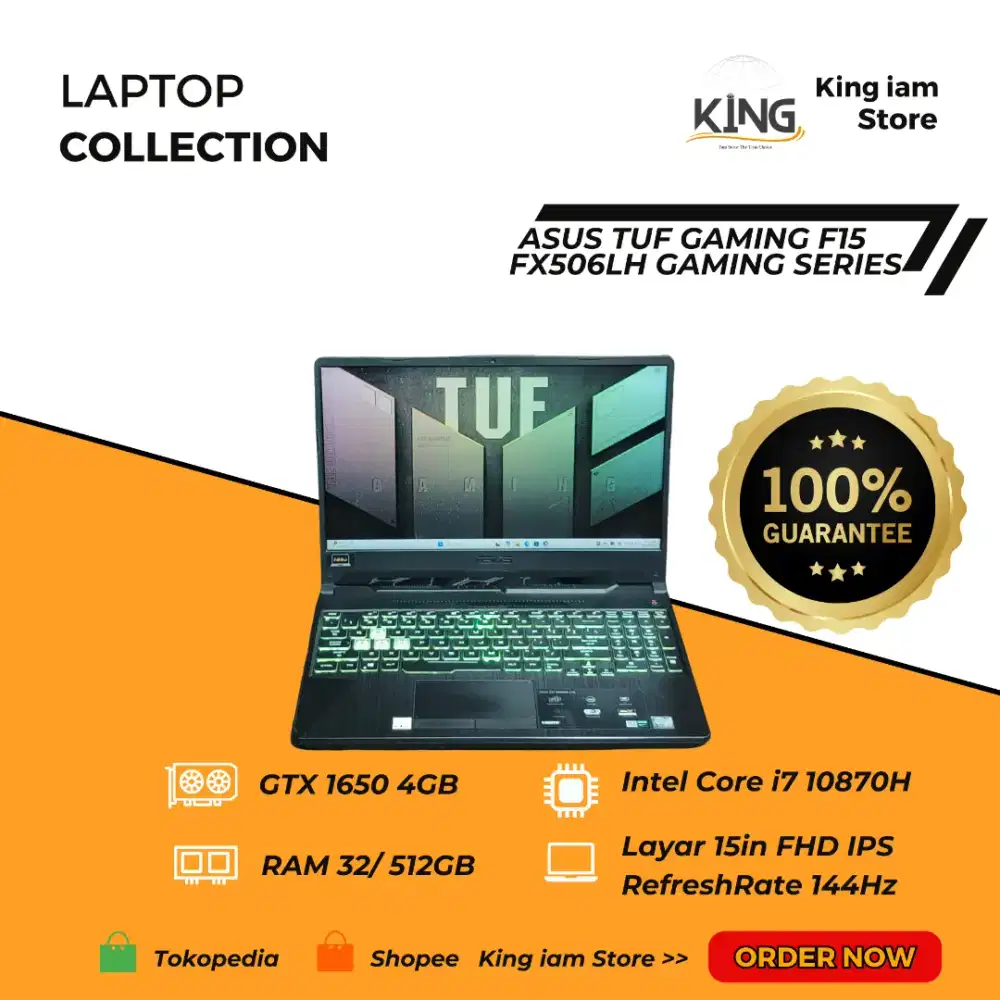 ASUS TUF GAMING F15 FX506LH i7-10870H RAM 16GB 512GB GTX1650 144Hz RGB