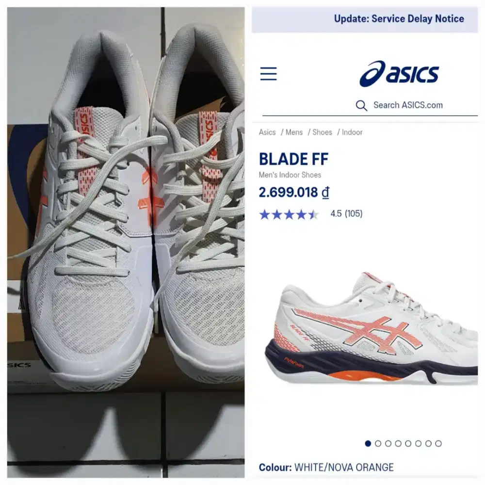 Dijual sepatu asics blade ff white nova orange