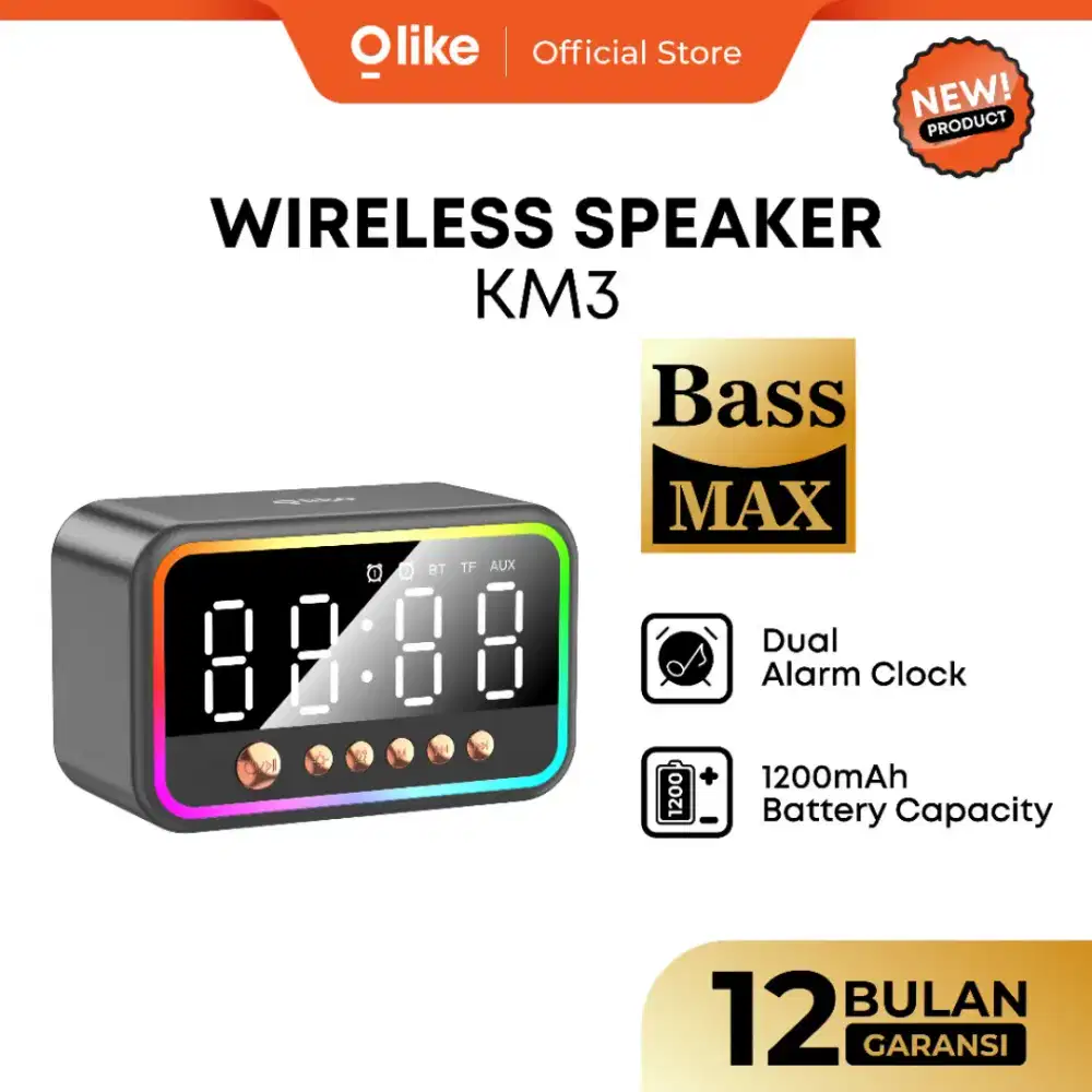 OLIKE KM3 Speaker Bluetooth Bass MAX Radio FM Jam Alarm Clock Display