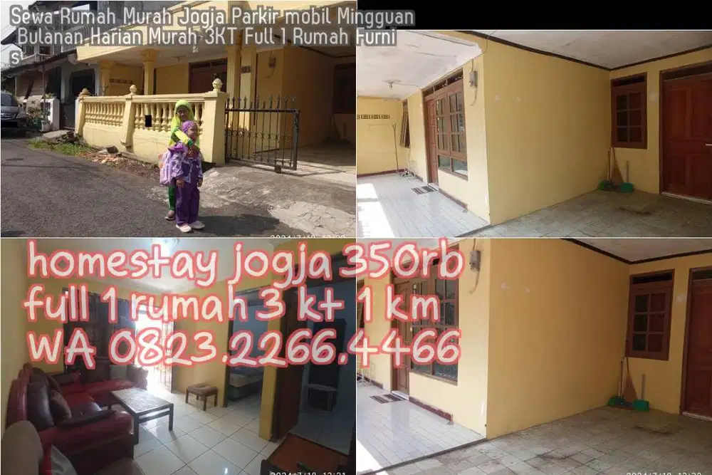 Sewa Rumah Murah Jogja Parkir mobil Mingguan Bulanan Harian Murah 3KT