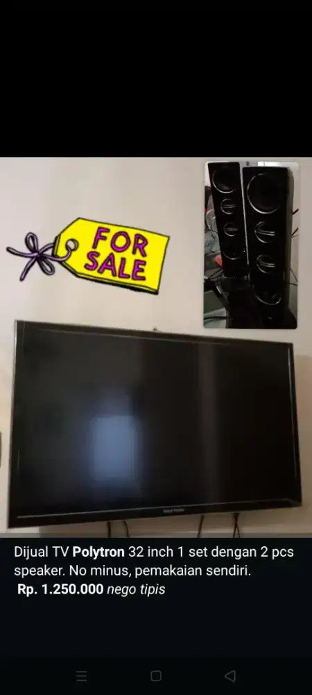 TV Polytron 32 inch + Speaker 2 pcs