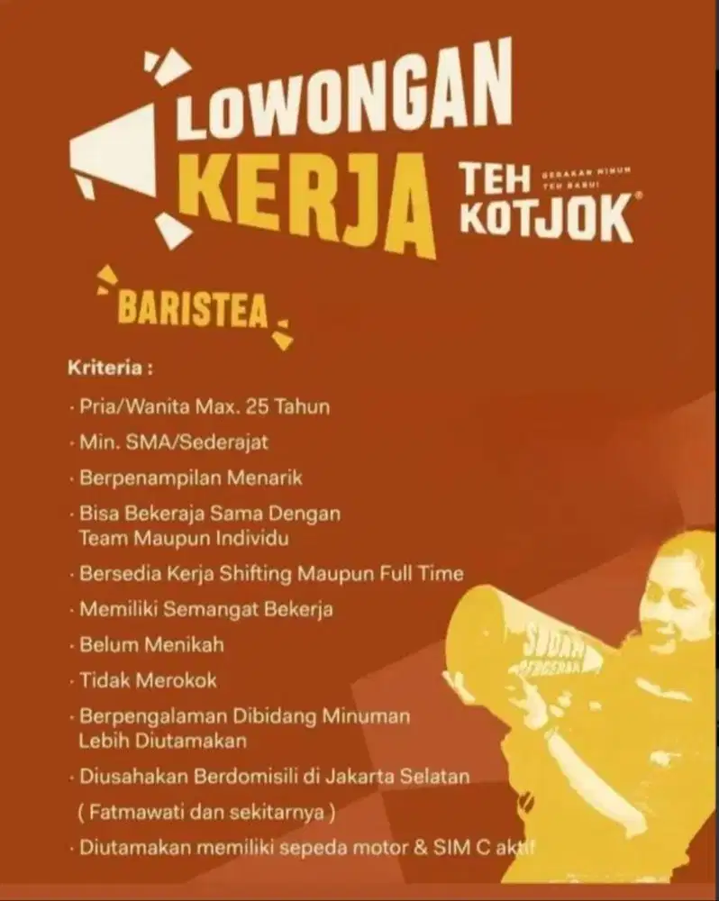 Lowongan pekerjaan baristea penempatan St Poris / St KAI Bandara