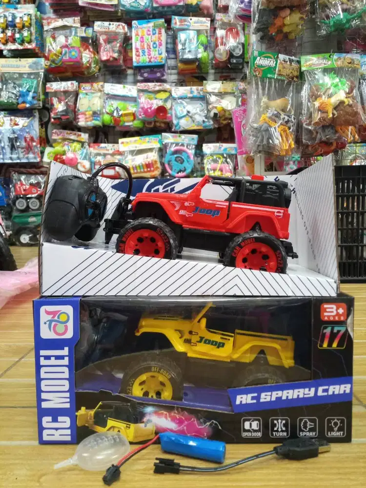 mainan anak rc jeep asap bateraii cas