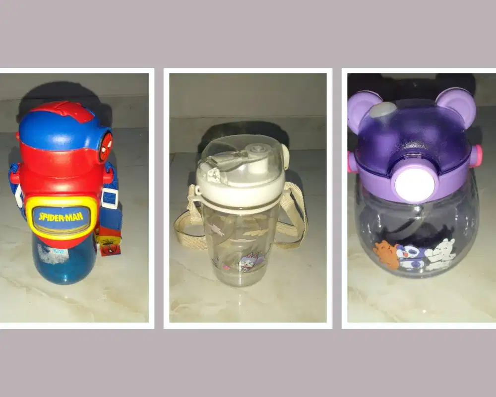 Bundling 3 pcs Botol Minum Anak (Spiderman, Transparan, Bear Purple)